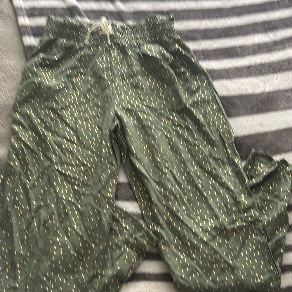 Green Pants with Gold Dots